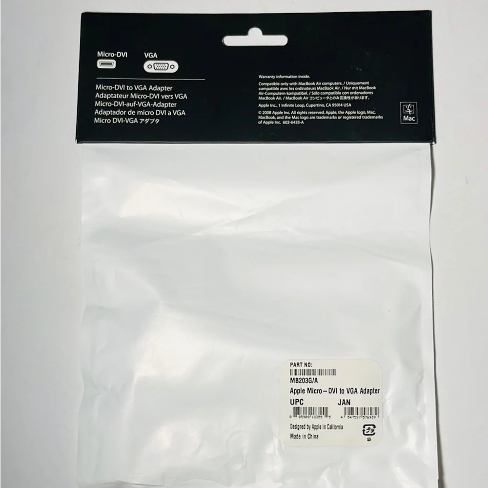 Apple MacBook Air Micro DVI to VGA Adapter New in Bag sealed